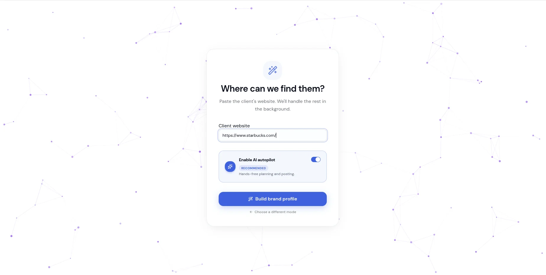 DrawPost URL onboarding — paste a website to learn the brand